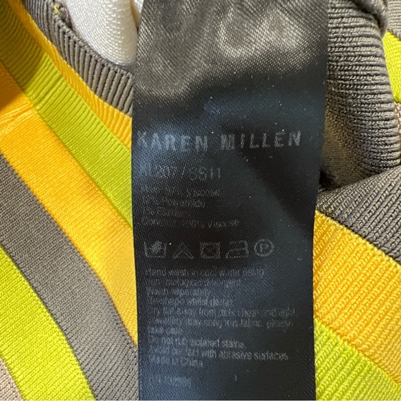 Karen Millen Striped Yellow White Gray Stretch BodyCon Sleeveless Dress 1 US 0 - Picture 6 of 10